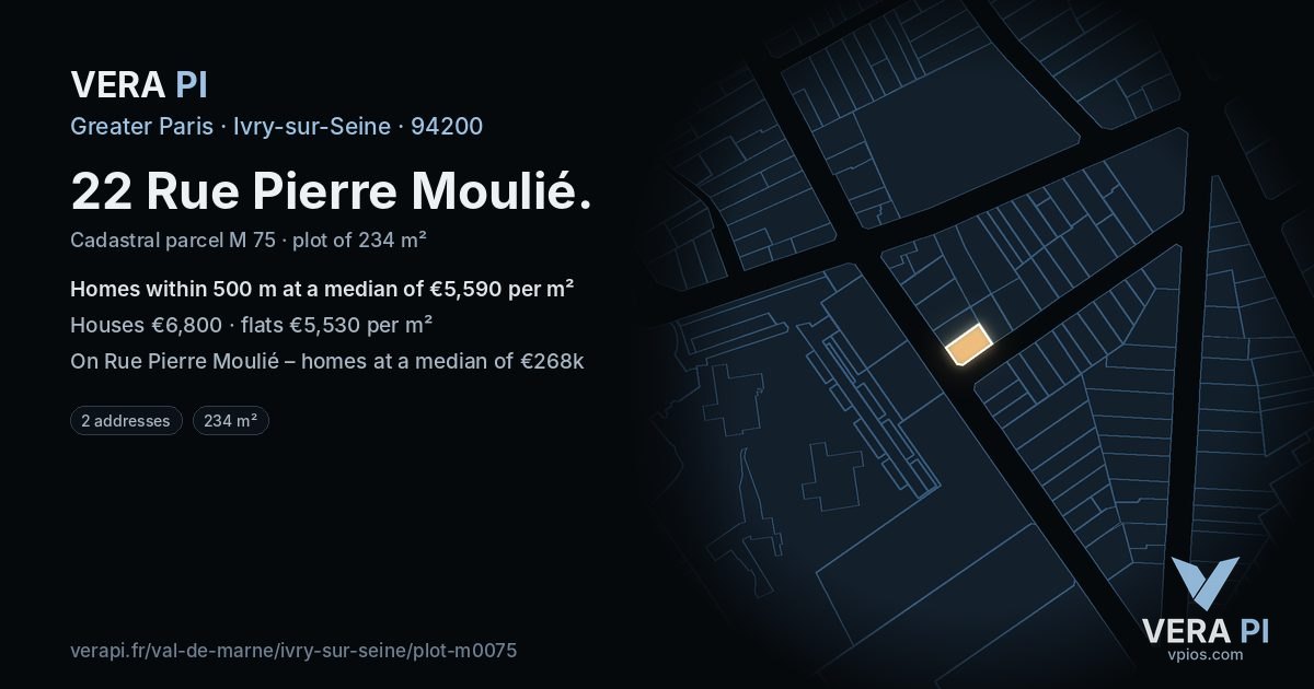 22 Rue Pierre Moulié, Ivry-sur-Seine at night – the plot lit, the parcels around coloured by the prices near them