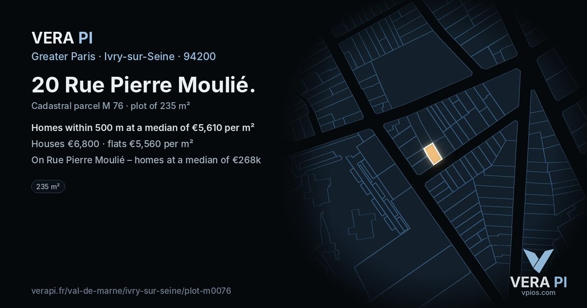 20 Rue Pierre Moulié, Ivry-sur-Seine at night – the plot lit, the parcels around coloured by the prices near them