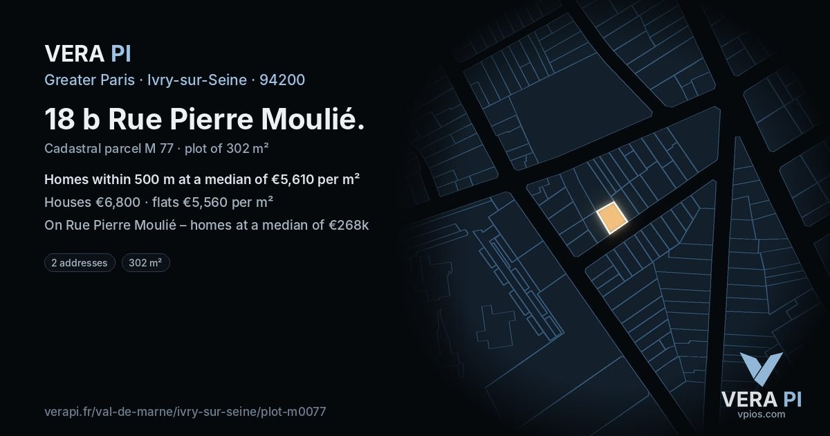 18 b Rue Pierre Moulié, Ivry-sur-Seine at night – the plot lit, the parcels around coloured by the prices near them