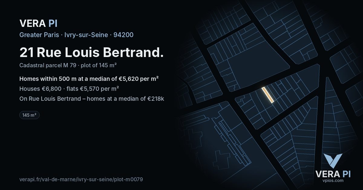 21 Rue Louis Bertrand, Ivry-sur-Seine at night – the plot lit, the parcels around coloured by the prices near them
