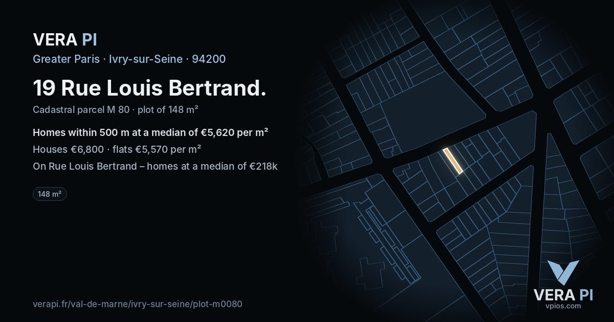 19 Rue Louis Bertrand, Ivry-sur-Seine at night – the plot lit, the parcels around coloured by the prices near them