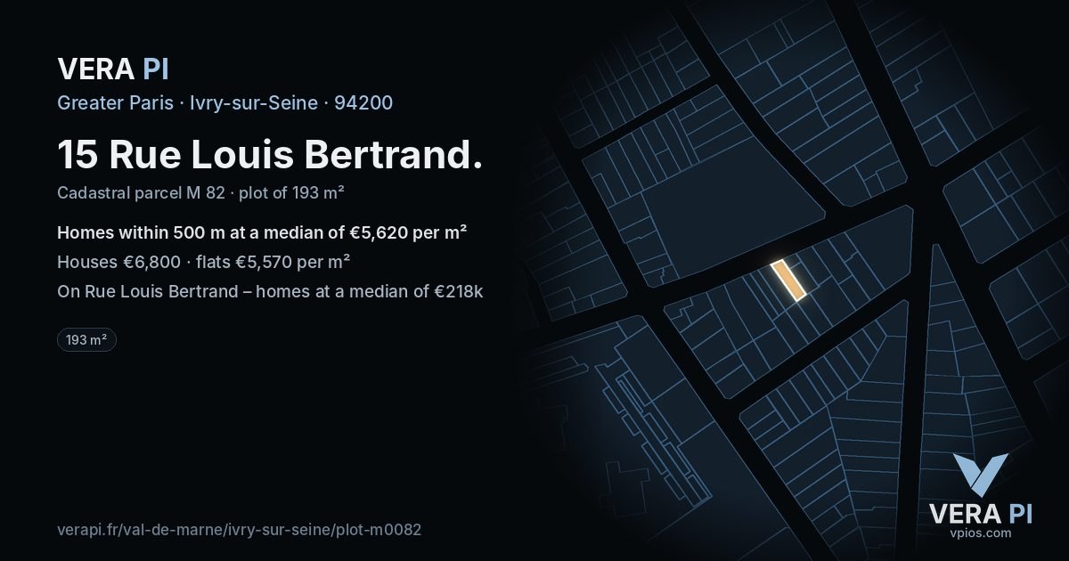 15 Rue Louis Bertrand, Ivry-sur-Seine at night – the plot lit, the parcels around coloured by the prices near them