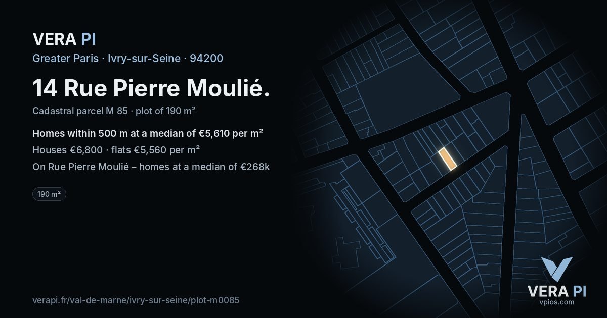 14 Rue Pierre Moulié, Ivry-sur-Seine at night – the plot lit, the parcels around coloured by the prices near them