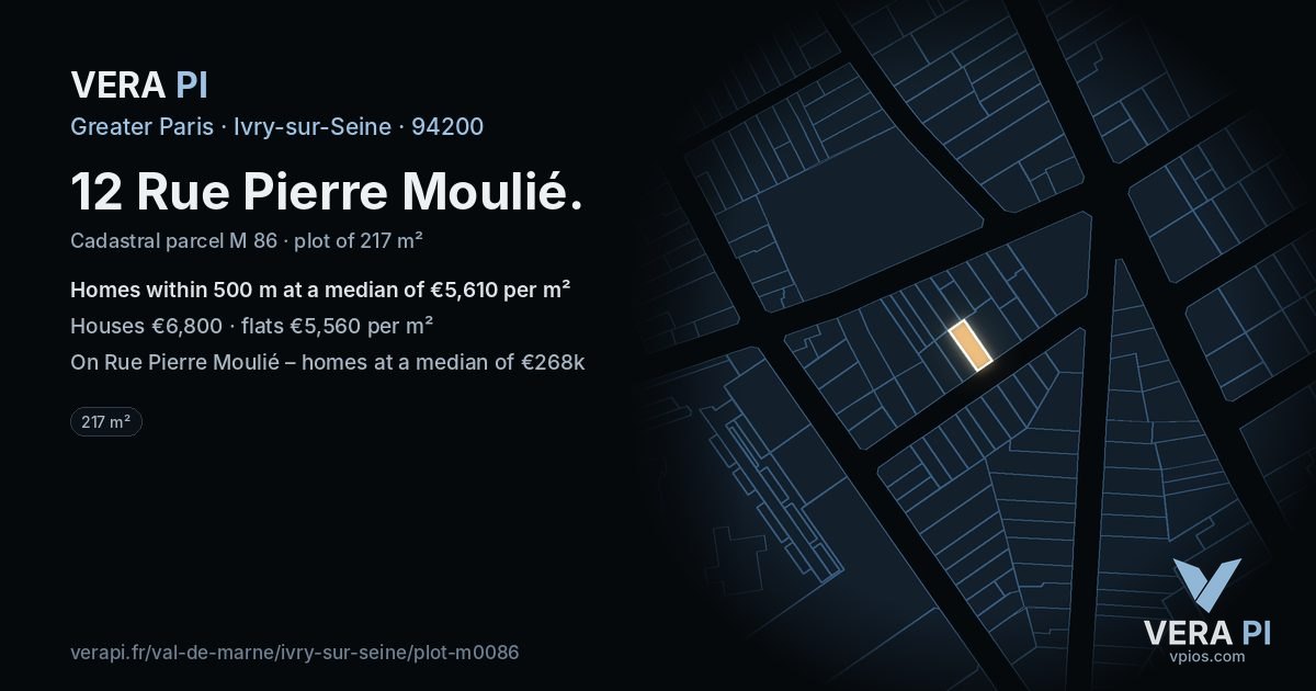 12 Rue Pierre Moulié, Ivry-sur-Seine at night – the plot lit, the parcels around coloured by the prices near them