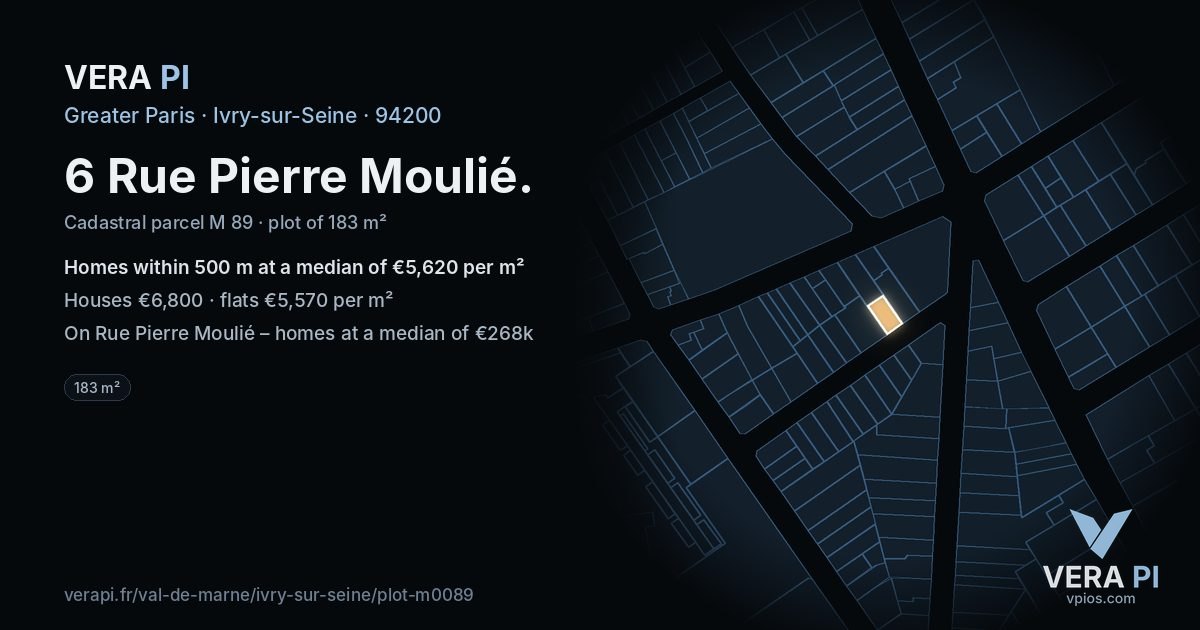 6 Rue Pierre Moulié, Ivry-sur-Seine at night – the plot lit, the parcels around coloured by the prices near them