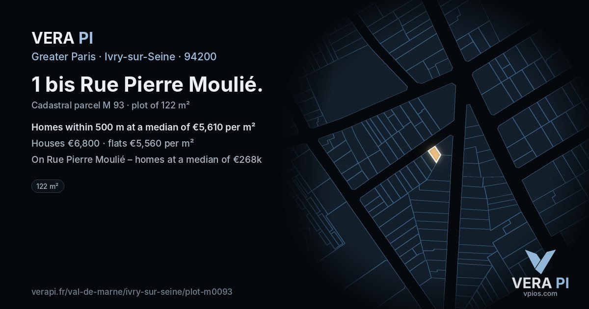 1 bis Rue Pierre Moulié, Ivry-sur-Seine at night – the plot lit, the parcels around coloured by the prices near them