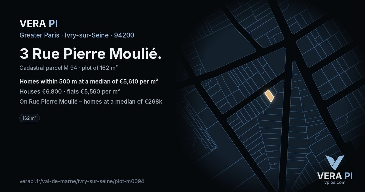 3 Rue Pierre Moulié, Ivry-sur-Seine at night – the plot lit, the parcels around coloured by the prices near them