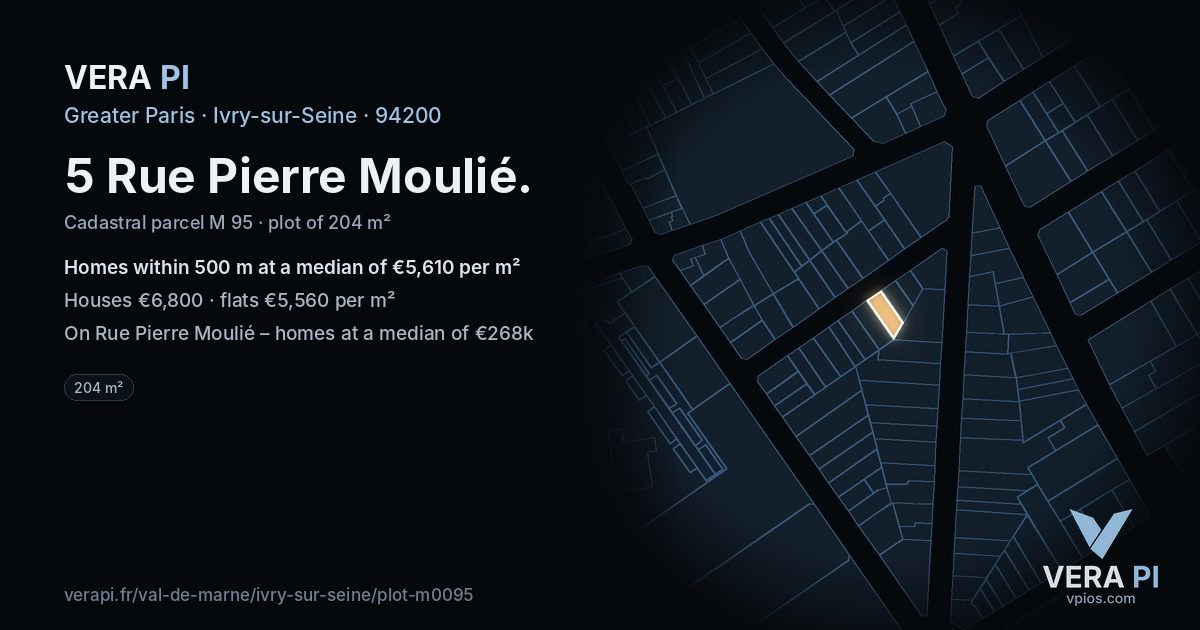 5 Rue Pierre Moulié, Ivry-sur-Seine at night – the plot lit, the parcels around coloured by the prices near them