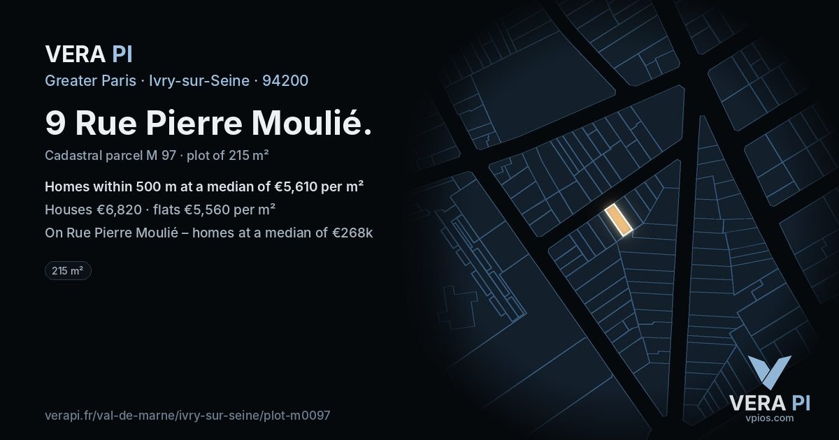 9 Rue Pierre Moulié, Ivry-sur-Seine at night – the plot lit, the parcels around coloured by the prices near them