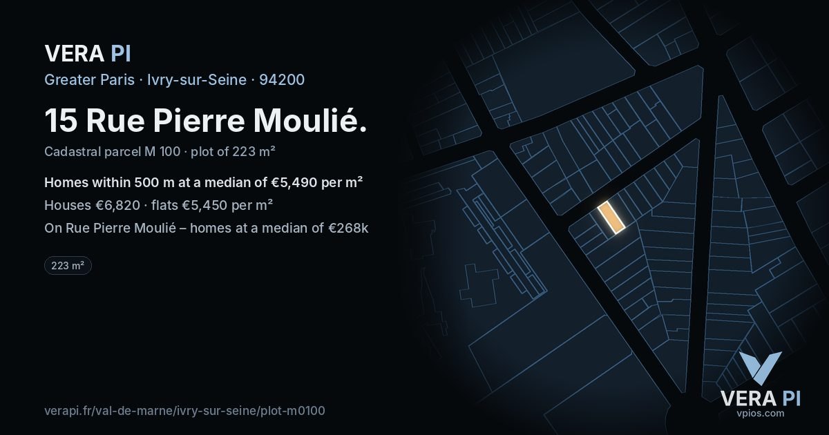 15 Rue Pierre Moulié, Ivry-sur-Seine at night – the plot lit, the parcels around coloured by the prices near them