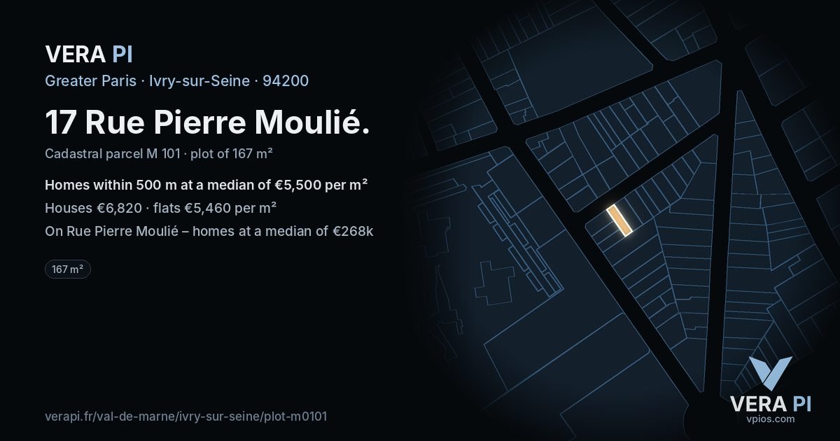 17 Rue Pierre Moulié, Ivry-sur-Seine at night – the plot lit, the parcels around coloured by the prices near them