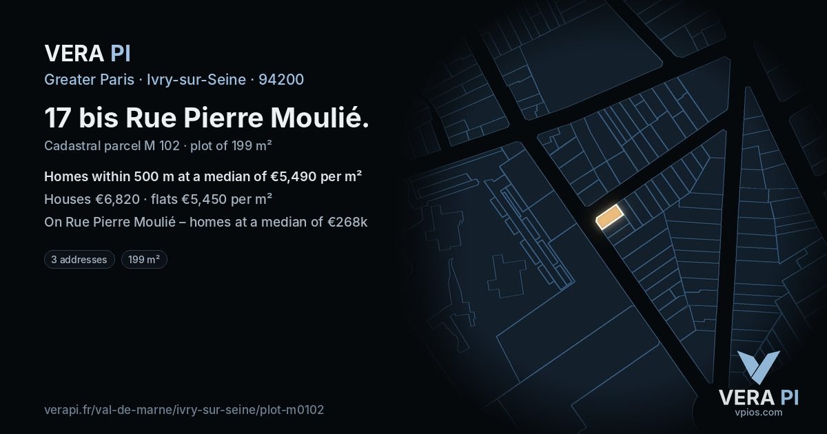 17 bis Rue Pierre Moulié, Ivry-sur-Seine at night – the plot lit, the parcels around coloured by the prices near them