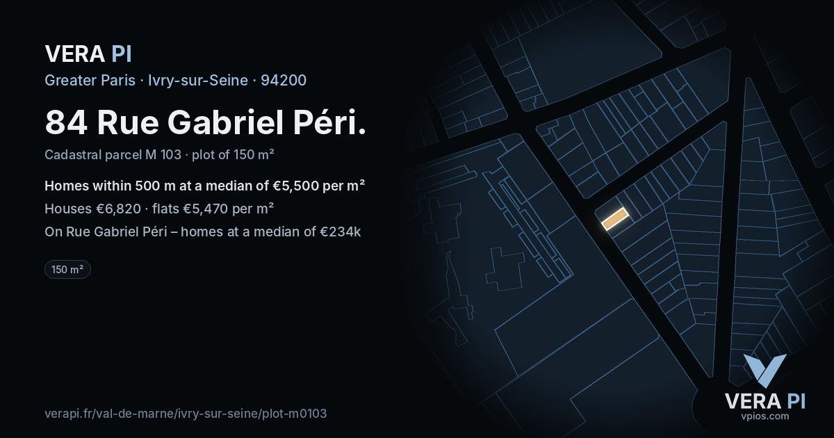 84 Rue Gabriel Péri, Ivry-sur-Seine at night – the plot lit, the parcels around coloured by the prices near them