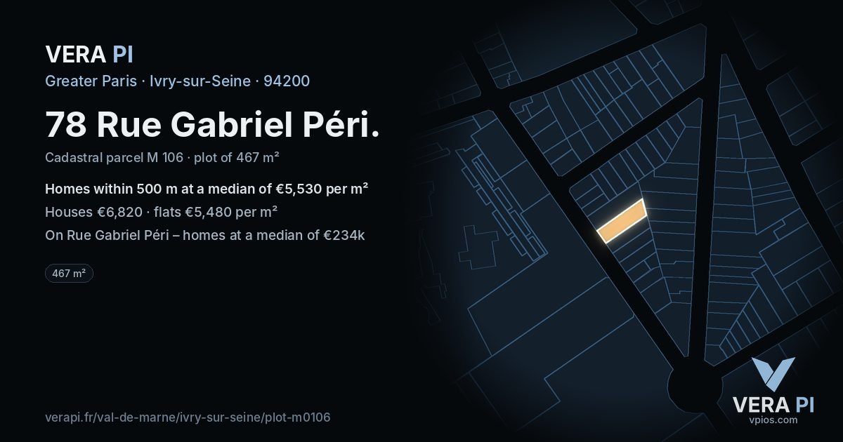 78 Rue Gabriel Péri, Ivry-sur-Seine at night – the plot lit, the parcels around coloured by the prices near them