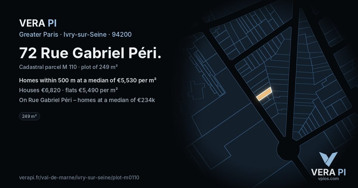 72 Rue Gabriel Péri, Ivry-sur-Seine at night – the plot lit, the parcels around coloured by the prices near them