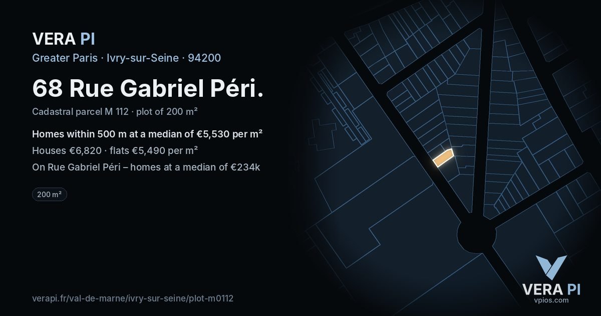68 Rue Gabriel Péri, Ivry-sur-Seine at night – the plot lit, the parcels around coloured by the prices near them