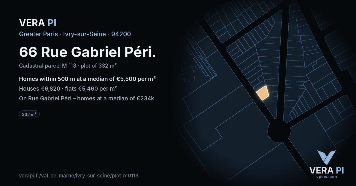 66 Rue Gabriel Péri, Ivry-sur-Seine at night – the plot lit, the parcels around coloured by the prices near them