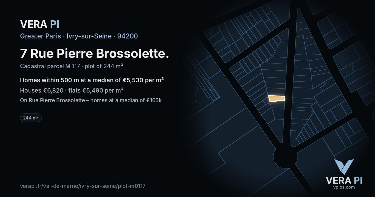 7 Rue Pierre Brossolette, Ivry-sur-Seine at night – the plot lit, the parcels around coloured by the prices near them