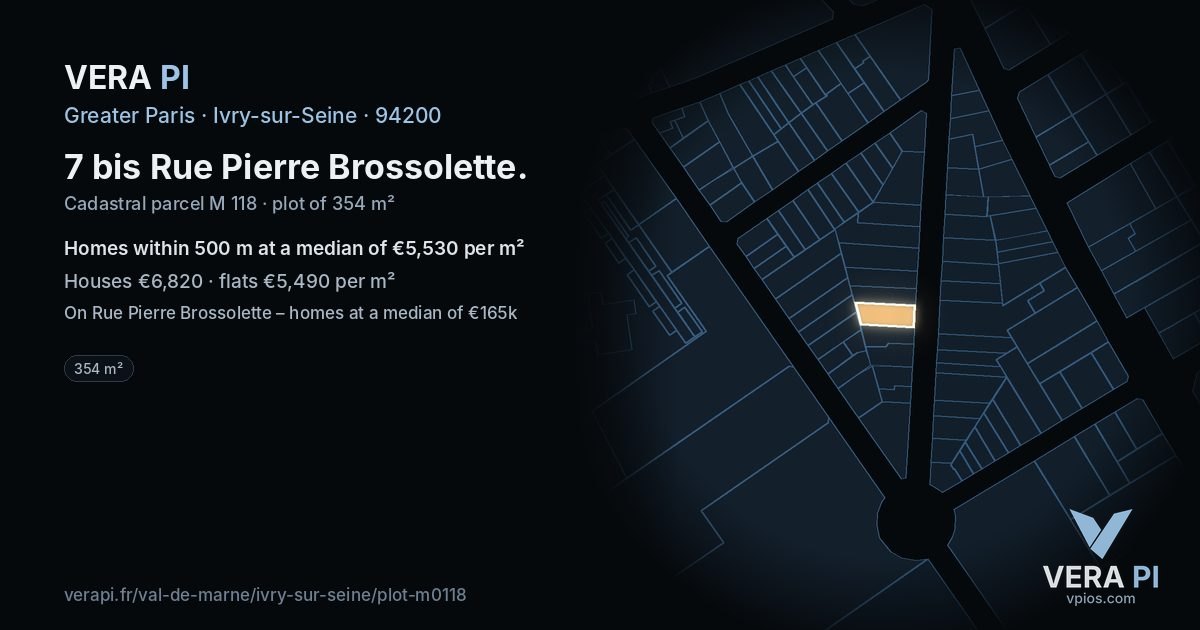 7 bis Rue Pierre Brossolette, Ivry-sur-Seine at night – the plot lit, the parcels around coloured by the prices near them