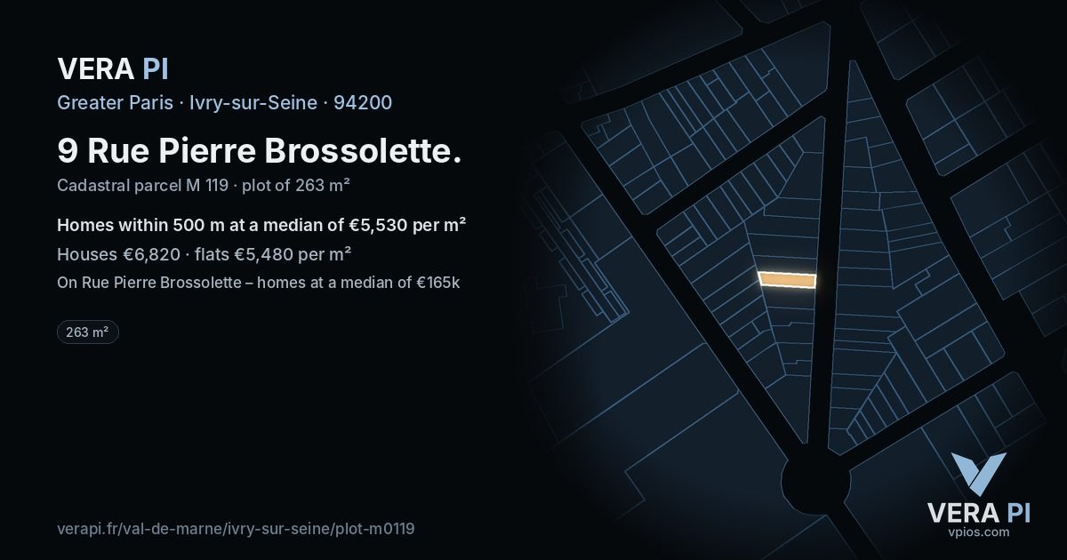 9 Rue Pierre Brossolette, Ivry-sur-Seine at night – the plot lit, the parcels around coloured by the prices near them
