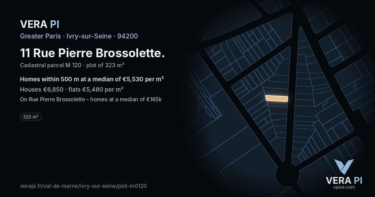 11 Rue Pierre Brossolette, Ivry-sur-Seine at night – the plot lit, the parcels around coloured by the prices near them