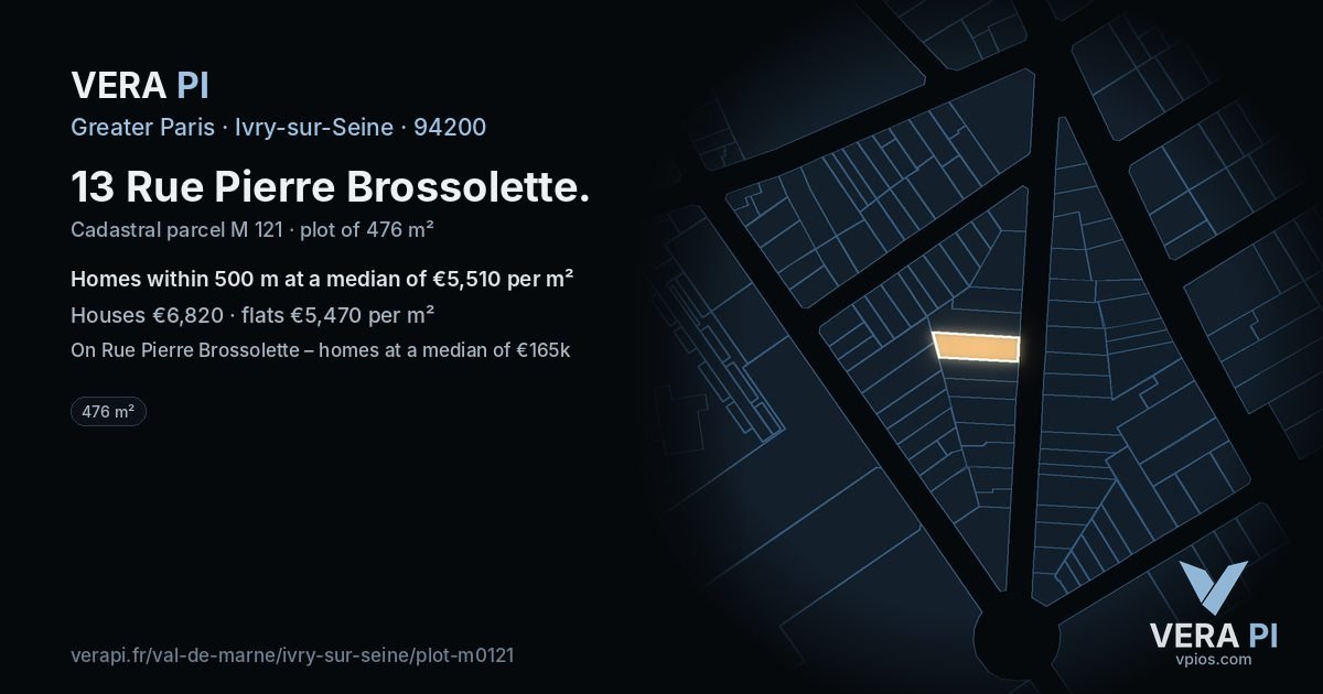 13 Rue Pierre Brossolette, Ivry-sur-Seine at night – the plot lit, the parcels around coloured by the prices near them