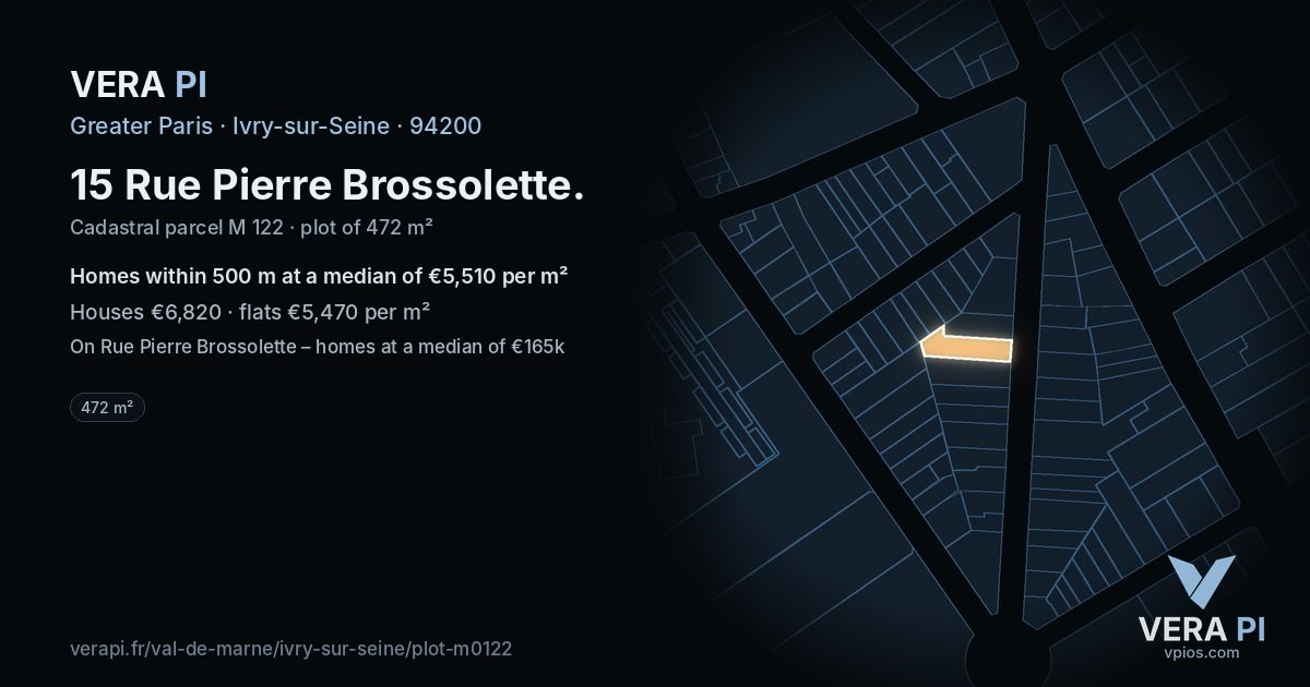 15 Rue Pierre Brossolette, Ivry-sur-Seine at night – the plot lit, the parcels around coloured by the prices near them