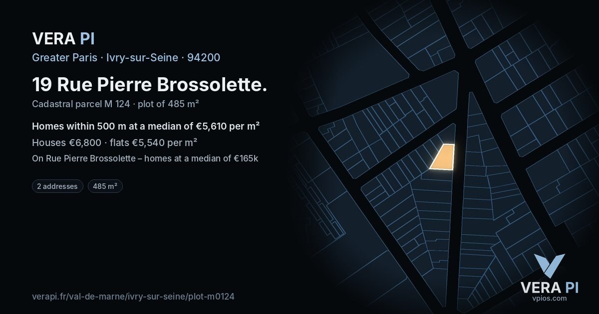 19 Rue Pierre Brossolette, Ivry-sur-Seine at night – the plot lit, the parcels around coloured by the prices near them
