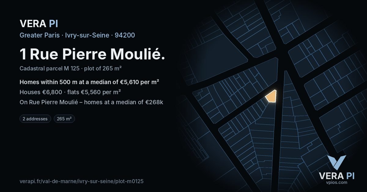 1 Rue Pierre Moulié, Ivry-sur-Seine at night – the plot lit, the parcels around coloured by the prices near them