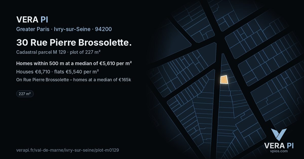 30 Rue Pierre Brossolette, Ivry-sur-Seine at night – the plot lit, the parcels around coloured by the prices near them