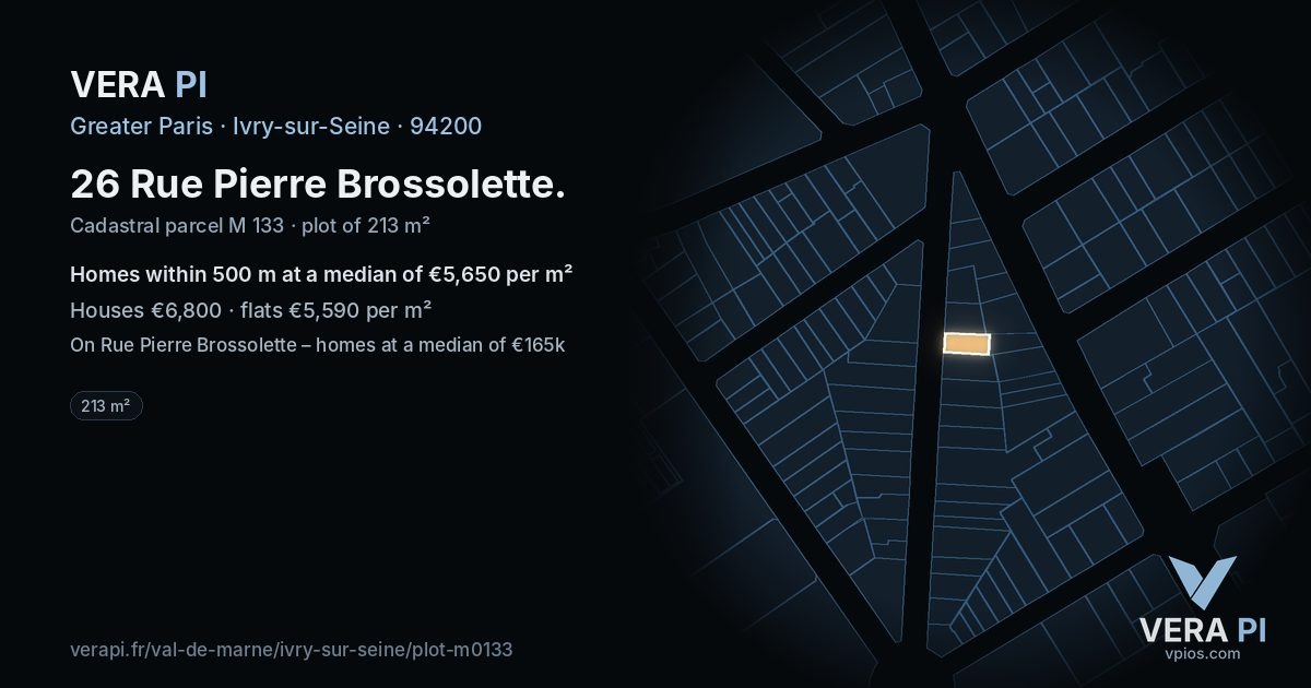 26 Rue Pierre Brossolette, Ivry-sur-Seine at night – the plot lit, the parcels around coloured by the prices near them