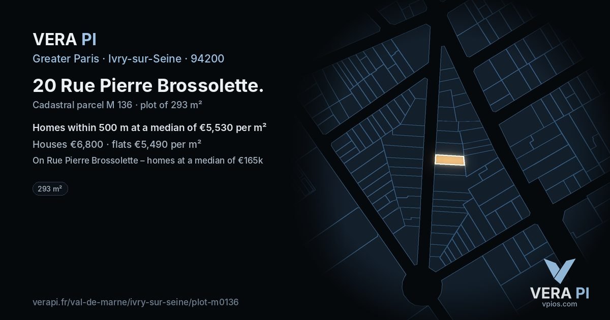 20 Rue Pierre Brossolette, Ivry-sur-Seine at night – the plot lit, the parcels around coloured by the prices near them