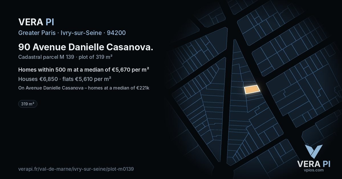 90 Avenue Danielle Casanova, Ivry-sur-Seine at night – the plot lit, the parcels around coloured by the prices near them