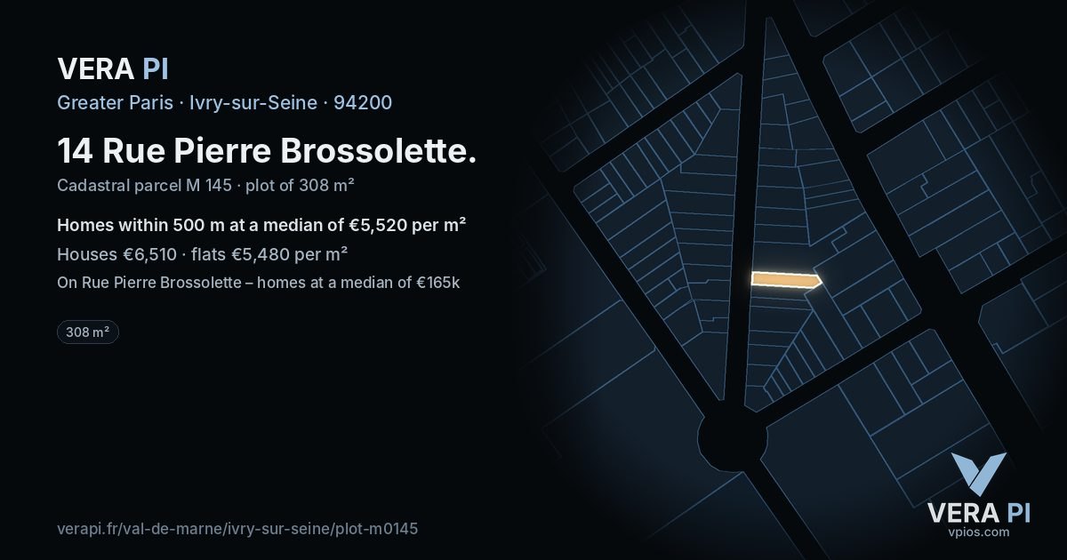 14 Rue Pierre Brossolette, Ivry-sur-Seine at night – the plot lit, the parcels around coloured by the prices near them