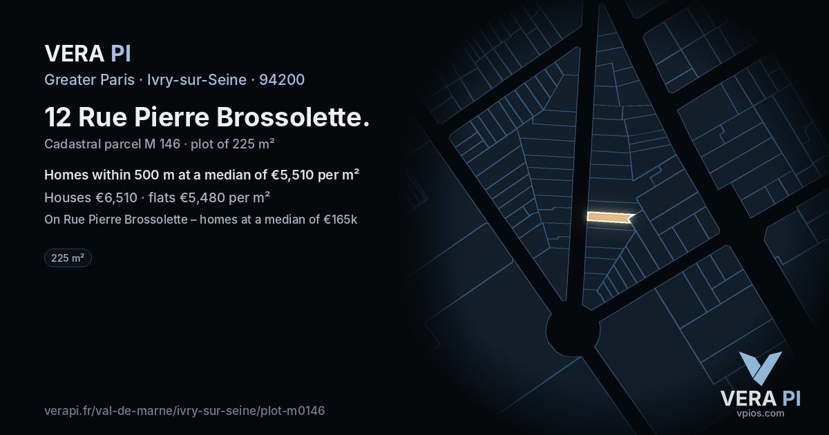 12 Rue Pierre Brossolette, Ivry-sur-Seine at night – the plot lit, the parcels around coloured by the prices near them
