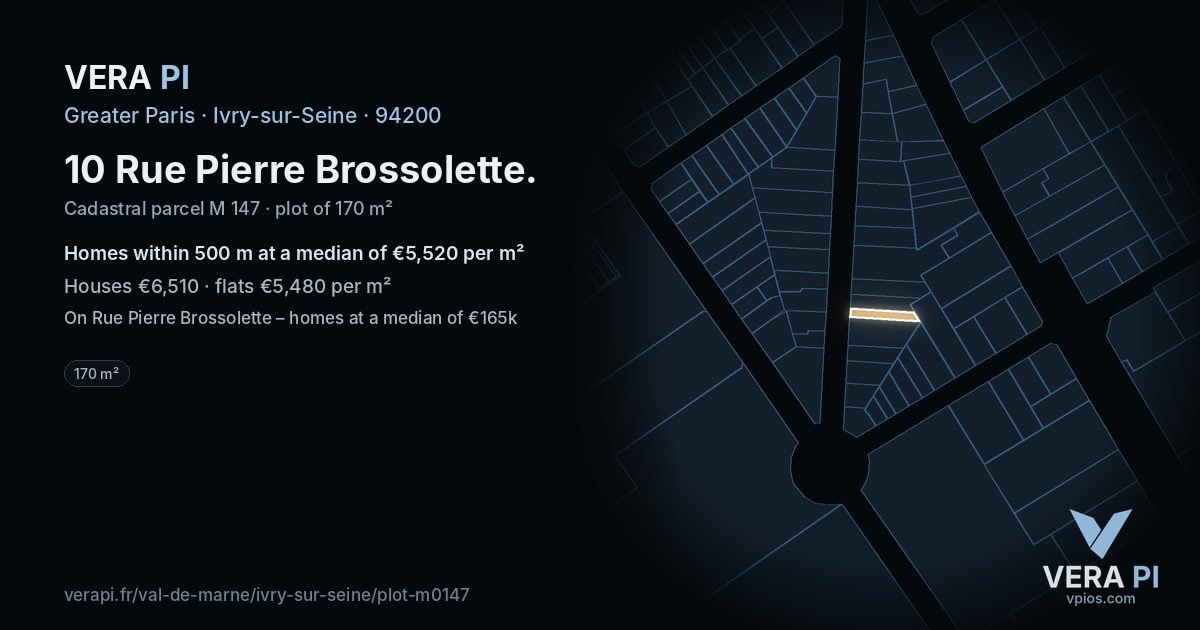 10 Rue Pierre Brossolette, Ivry-sur-Seine at night – the plot lit, the parcels around coloured by the prices near them