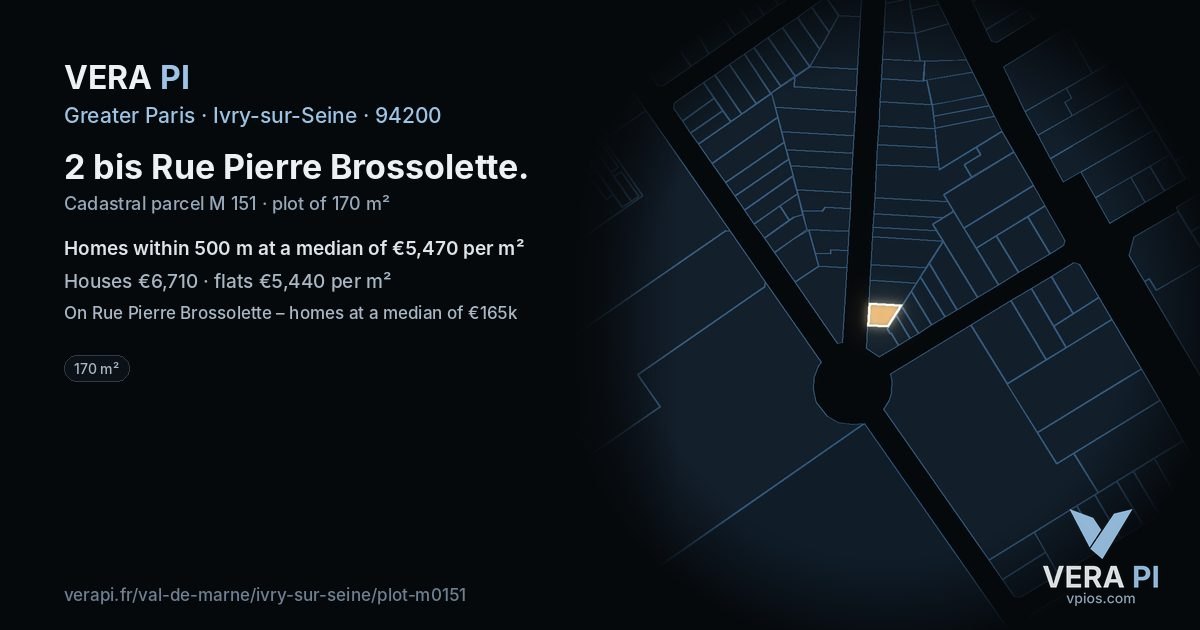 2 bis Rue Pierre Brossolette, Ivry-sur-Seine at night – the plot lit, the parcels around coloured by the prices near them