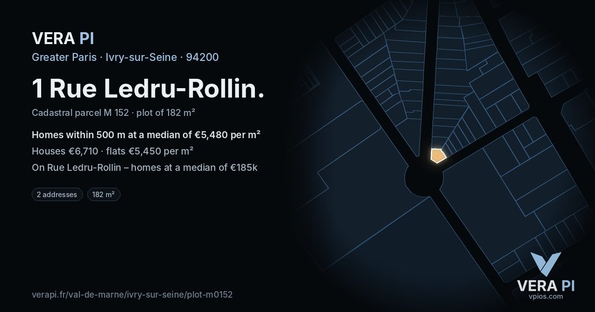 1 Rue Ledru-Rollin, Ivry-sur-Seine at night – the plot lit, the parcels around coloured by the prices near them