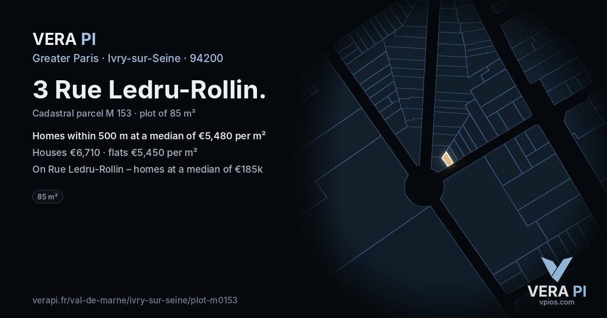 3 Rue Ledru-Rollin, Ivry-sur-Seine at night – the plot lit, the parcels around coloured by the prices near them