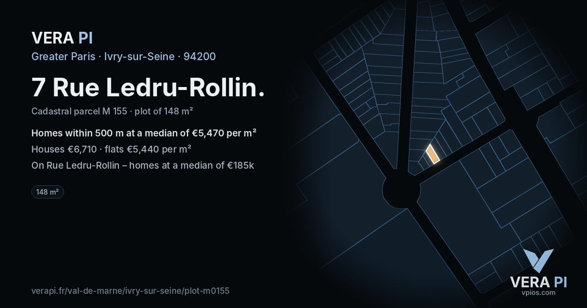 7 Rue Ledru-Rollin, Ivry-sur-Seine at night – the plot lit, the parcels around coloured by the prices near them
