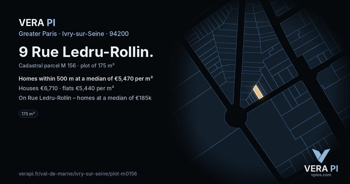 9 Rue Ledru-Rollin, Ivry-sur-Seine at night – the plot lit, the parcels around coloured by the prices near them