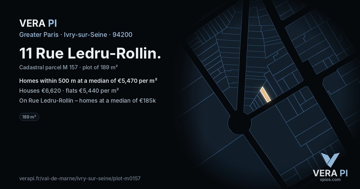 11 Rue Ledru-Rollin, Ivry-sur-Seine at night – the plot lit, the parcels around coloured by the prices near them