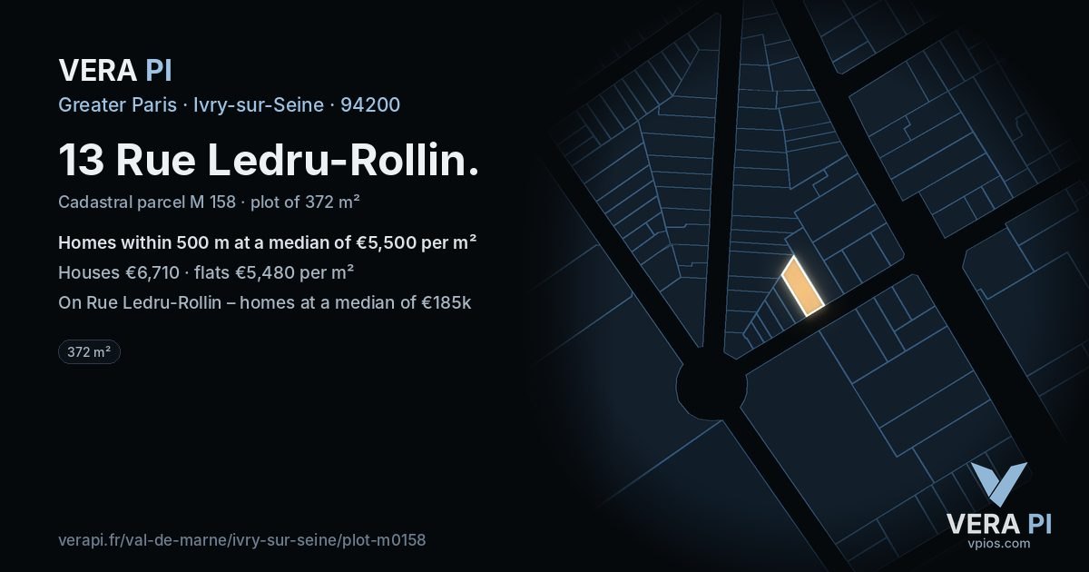 13 Rue Ledru-Rollin, Ivry-sur-Seine at night – the plot lit, the parcels around coloured by the prices near them