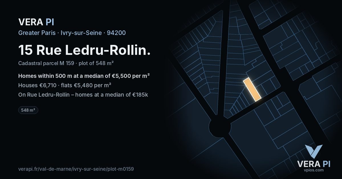 15 Rue Ledru-Rollin, Ivry-sur-Seine at night – the plot lit, the parcels around coloured by the prices near them