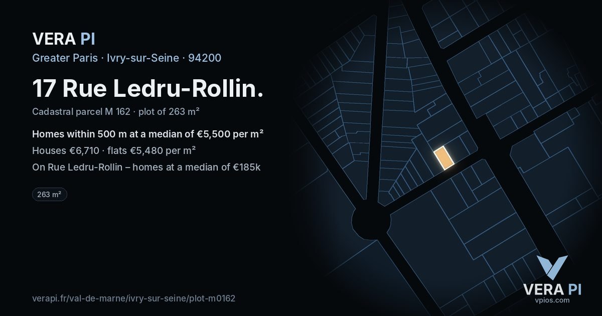 17 Rue Ledru-Rollin, Ivry-sur-Seine at night – the plot lit, the parcels around coloured by the prices near them