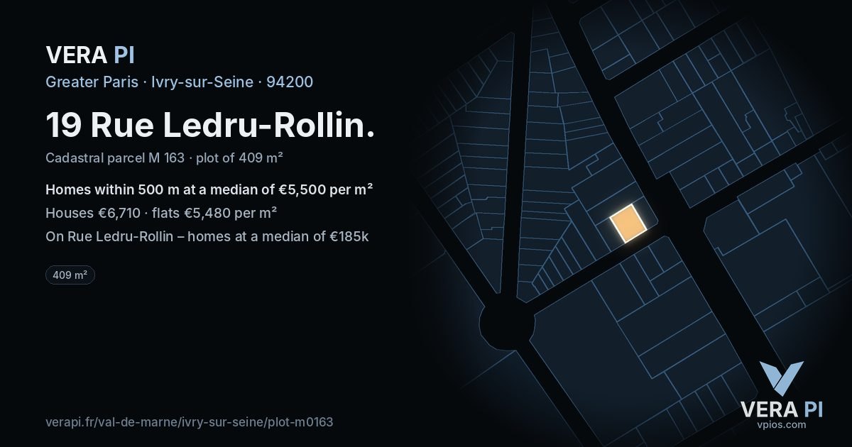 19 Rue Ledru-Rollin, Ivry-sur-Seine at night – the plot lit, the parcels around coloured by the prices near them