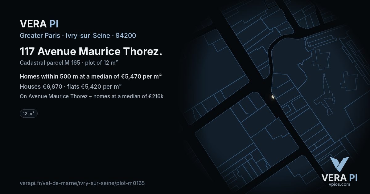 117 Avenue Maurice Thorez, Ivry-sur-Seine at night – the plot lit, the parcels around coloured by the prices near them