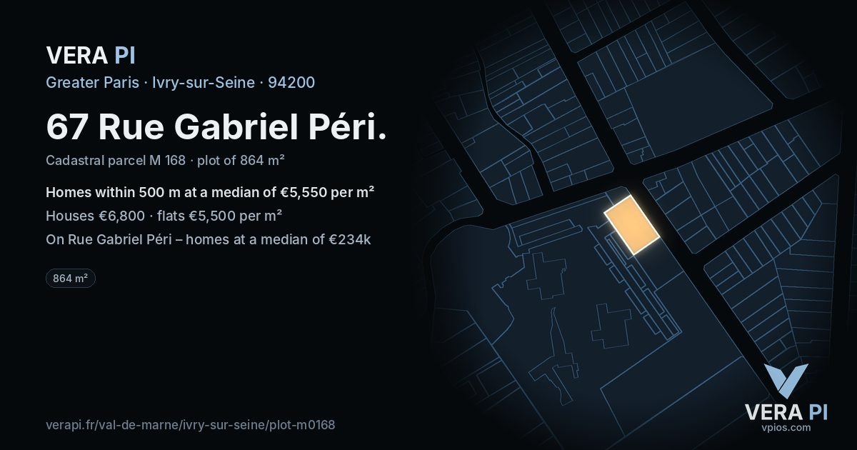 67 Rue Gabriel Péri, Ivry-sur-Seine at night – the plot lit, the parcels around coloured by the prices near them