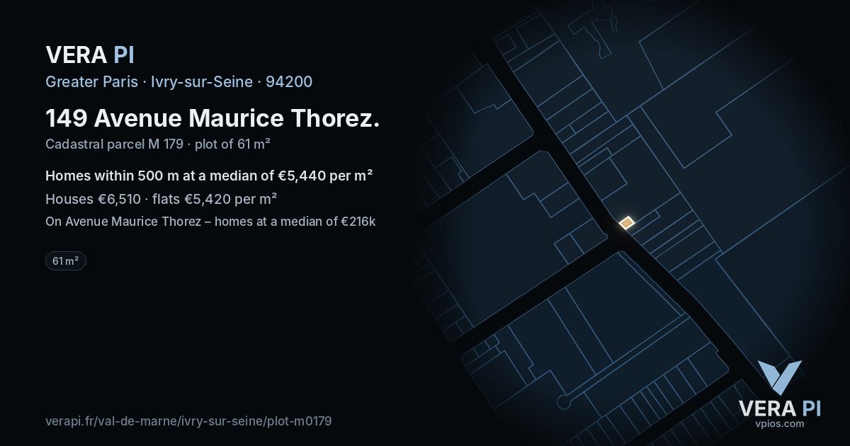 149 Avenue Maurice Thorez, Ivry-sur-Seine at night – the plot lit, the parcels around coloured by the prices near them