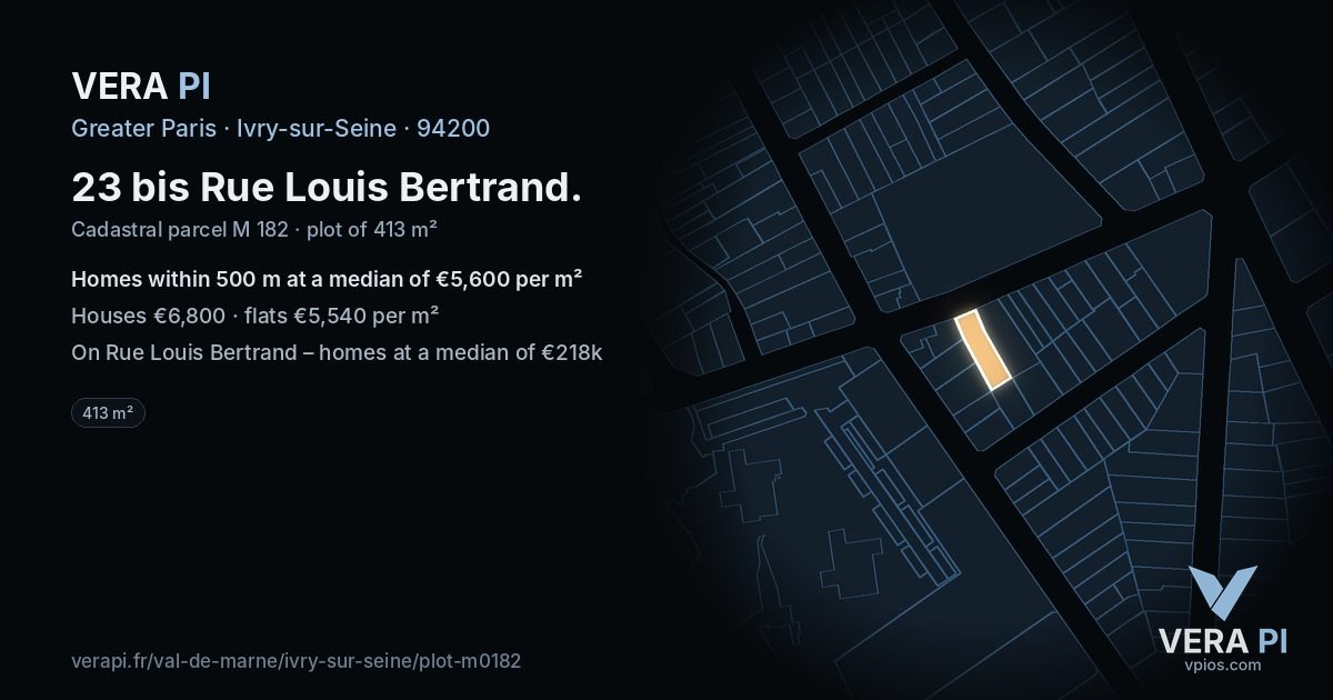 23 bis Rue Louis Bertrand, Ivry-sur-Seine at night – the plot lit, the parcels around coloured by the prices near them